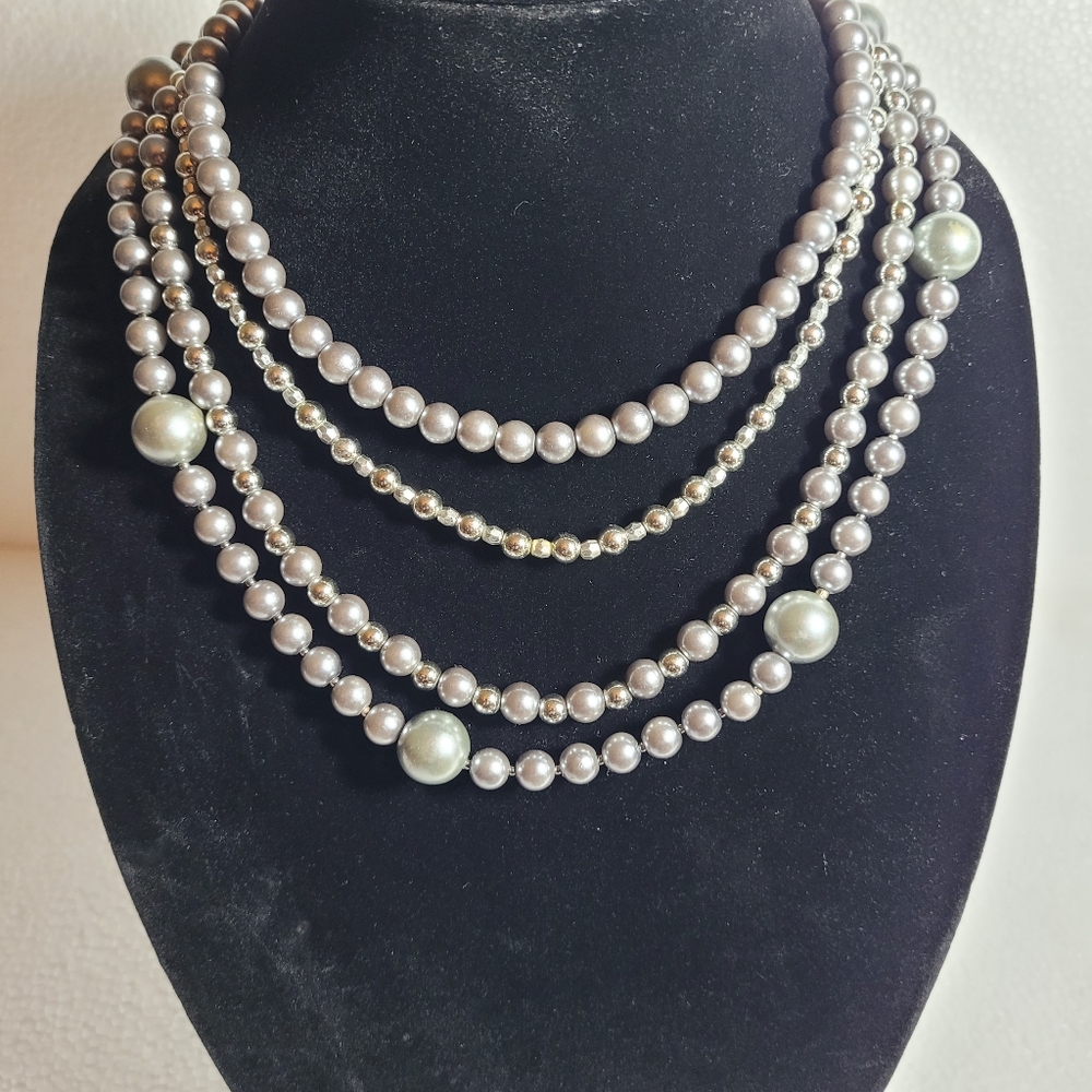 Multiple Strings Silver Plated Necklace - image 1